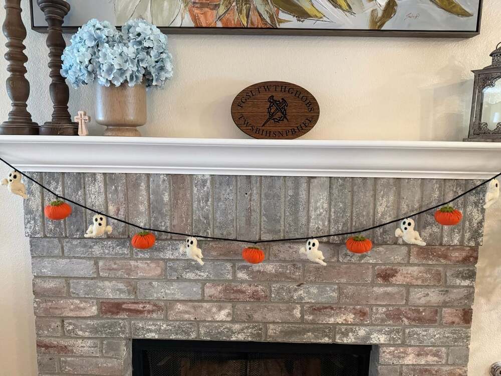 Halloween Ghost Pumpkin Garland Felt Plush Orange Black Mantel Decor